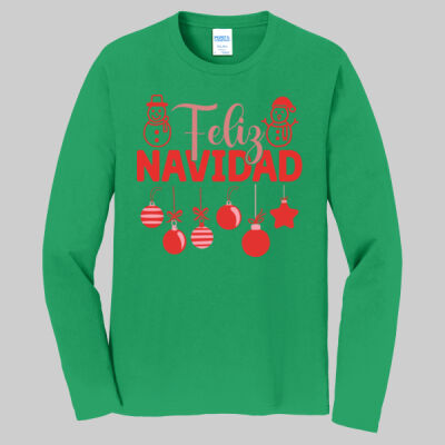 Adult Long Sleeve Shirt - Winter Holidays - Feliz Festive - Red  Thumbnail